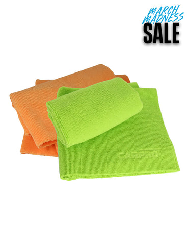 2x 2 Face - GREEN + ORANGE - No Lint 320gsm Microfiber Towel - 40 x 40cm