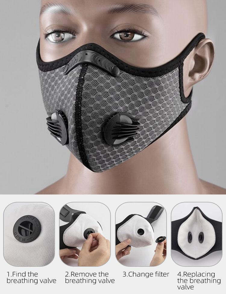 Activated Carbon Dust-Proof Face Mask (Black) with instructions